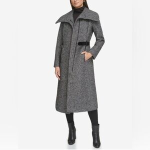Kenneth Cole Black and White Herringbone Coat